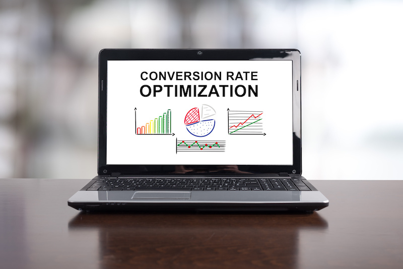 Conversion rate optimization concept on a laptop screen